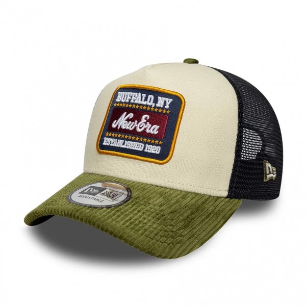 New Era Patch Cord Cream & Green 9FORTY A-Frame Trucker Adjustable Cap