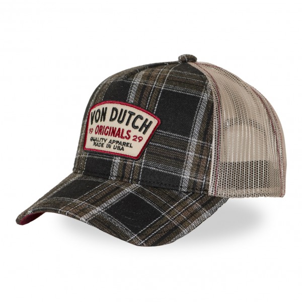 Checked Patch Black Trucker Cap Von Dutch