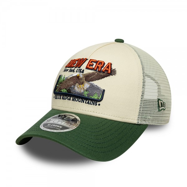 New Era Graphic Blueridge Mountains Cream Green 9FORTY M-Crown A-Frame Trucker Adjustable Cap New Era Graphic Blueridge Mountains Cream Green 9FORTY M-Crown A-Frame Trucker Adjustable Cap