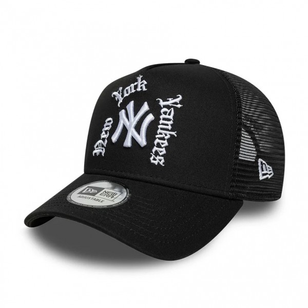 New York Yankees MLB Script Black 9FORTY A-Frame Trucker Adjustable Cap New York Yankees MLB Script Black 9FORTY A-Frame Trucker Adjustable Cap