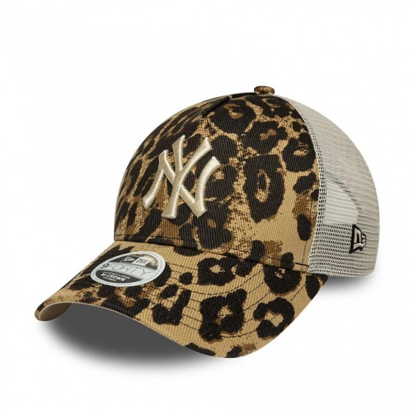Γυναικείο New York Yankees Womens MLB Leopard Dark Brown 9FORTY M-Crown A-Frame Trucker Adjustable Cap