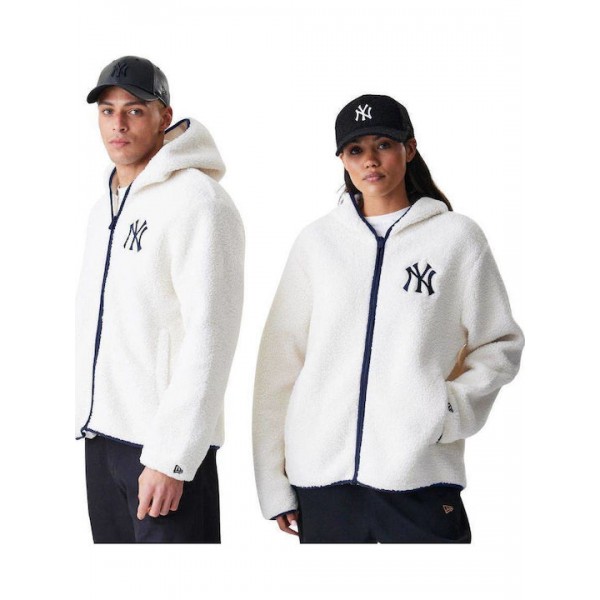 New York Yankees MLB Open White Hooded Sherpa Jacket New York Yankees MLB Open White Hooded Sherpa Jacket