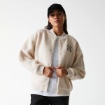 Γυναικείο New York Yankees Womens MLB Light Beige Oversized Sherpa Bomber Jacket Γυναικείο New York Yankees Womens MLB Light Beige Oversized Sherpa Bomber Jacket
