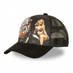 Pinup Motor Black Printed Trucker Cap Capslab